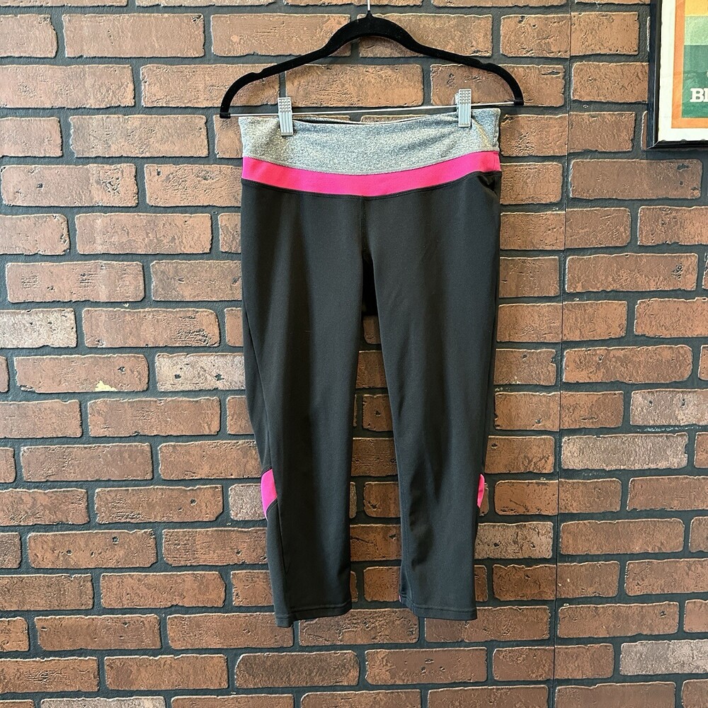 Free Spirit Black W/ Bright Pink Stripe On Legging Active Pants Yoga Woman’s
